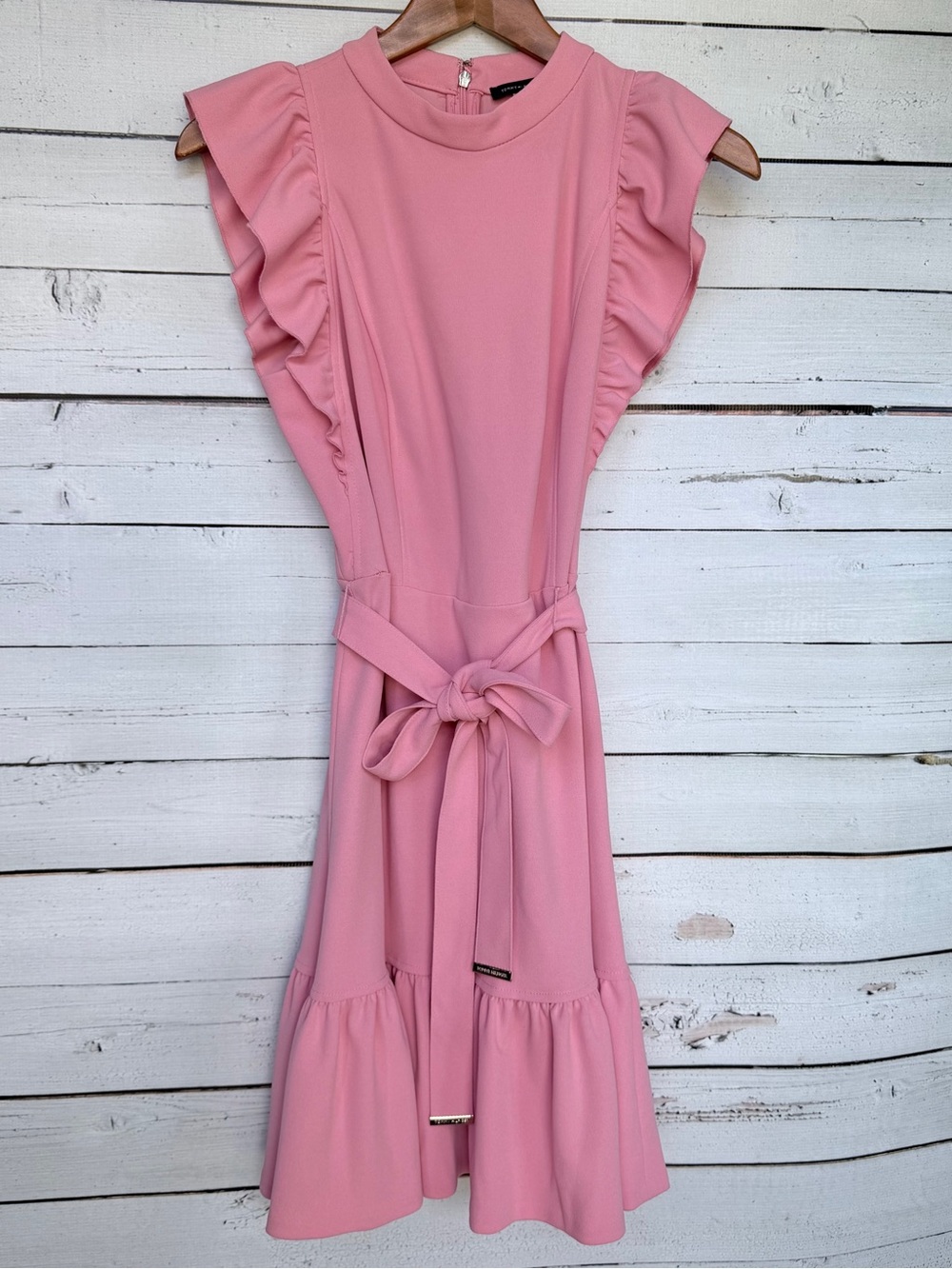 Tommy Hilfiger Ruffle Cap Sleeve Belted Flounce Hem Dress - Size 8